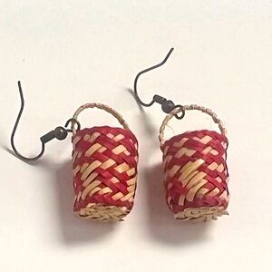 Handmade Choctaw Indian red and tan double weave basket earrings